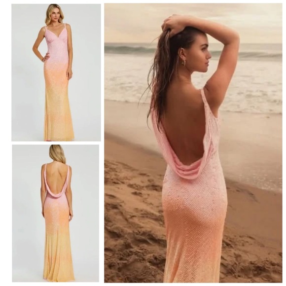 Mac Duggal Dresses & Skirts - Mac Duggal 5763 Sunset Ombre Pink Sequin Open Back Maxi Gown Dress Size 8 NEW